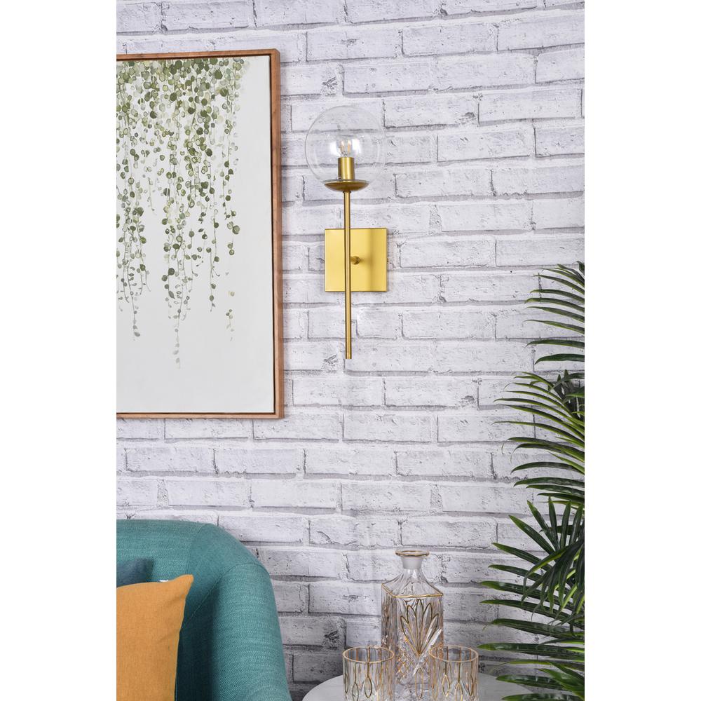 Neri 1 Light Brass And Clear Glass Wall Sconce. Picture 7