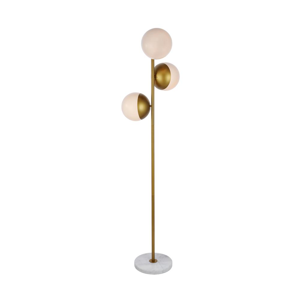 Eclipse 3 Lights Brass Floor Lamp With Frosted White Glass. Picture 2