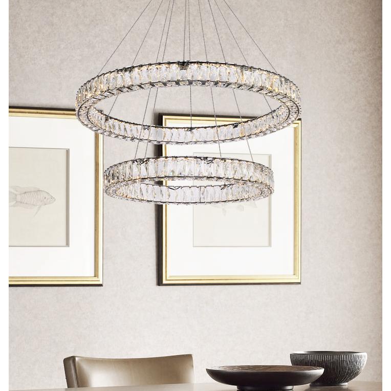 Monroe 36 Inch Led Double Ring Chandelier In Black. Picture 8
