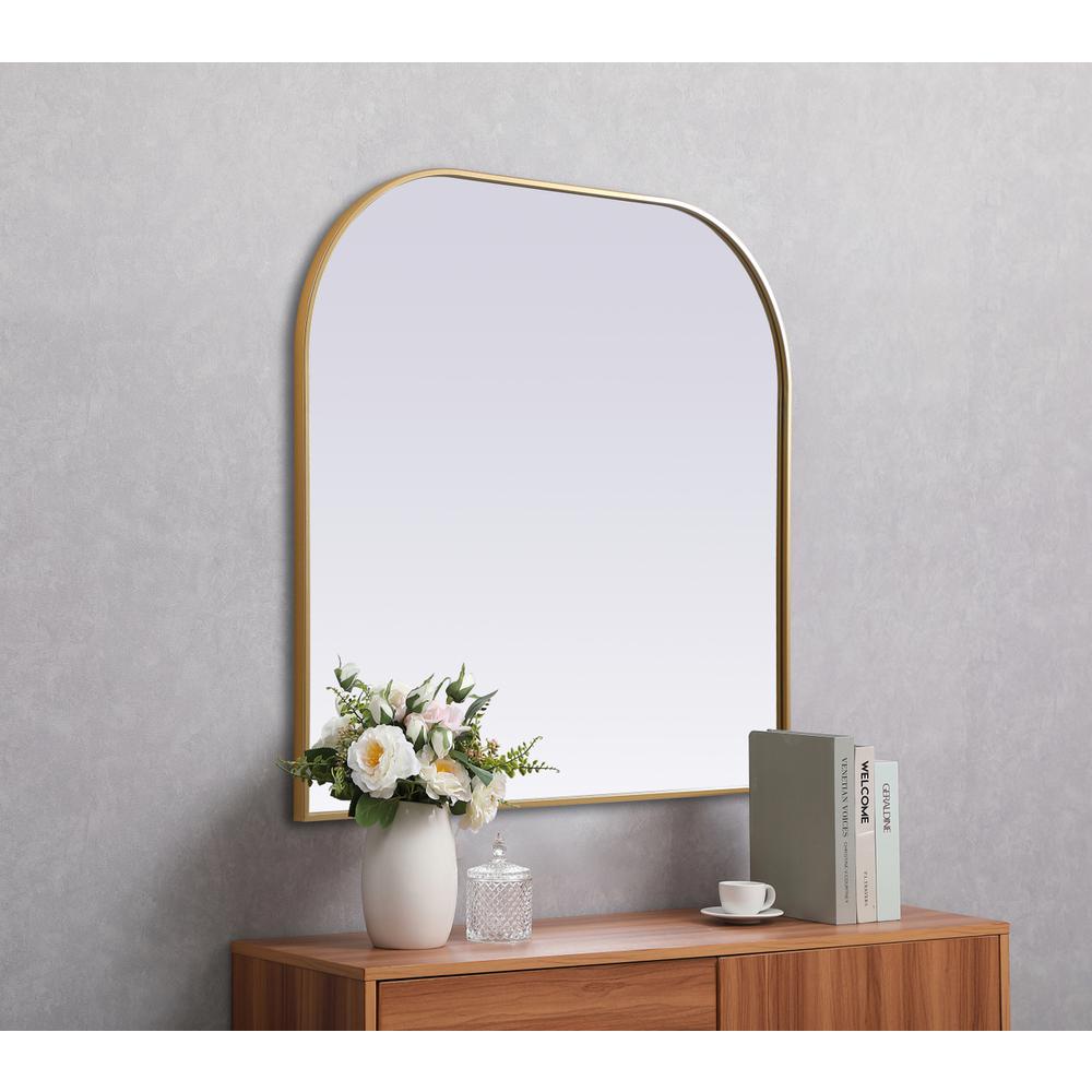 Metal Frame Arch Mirror 40X38 Inch In Brass. Picture 4