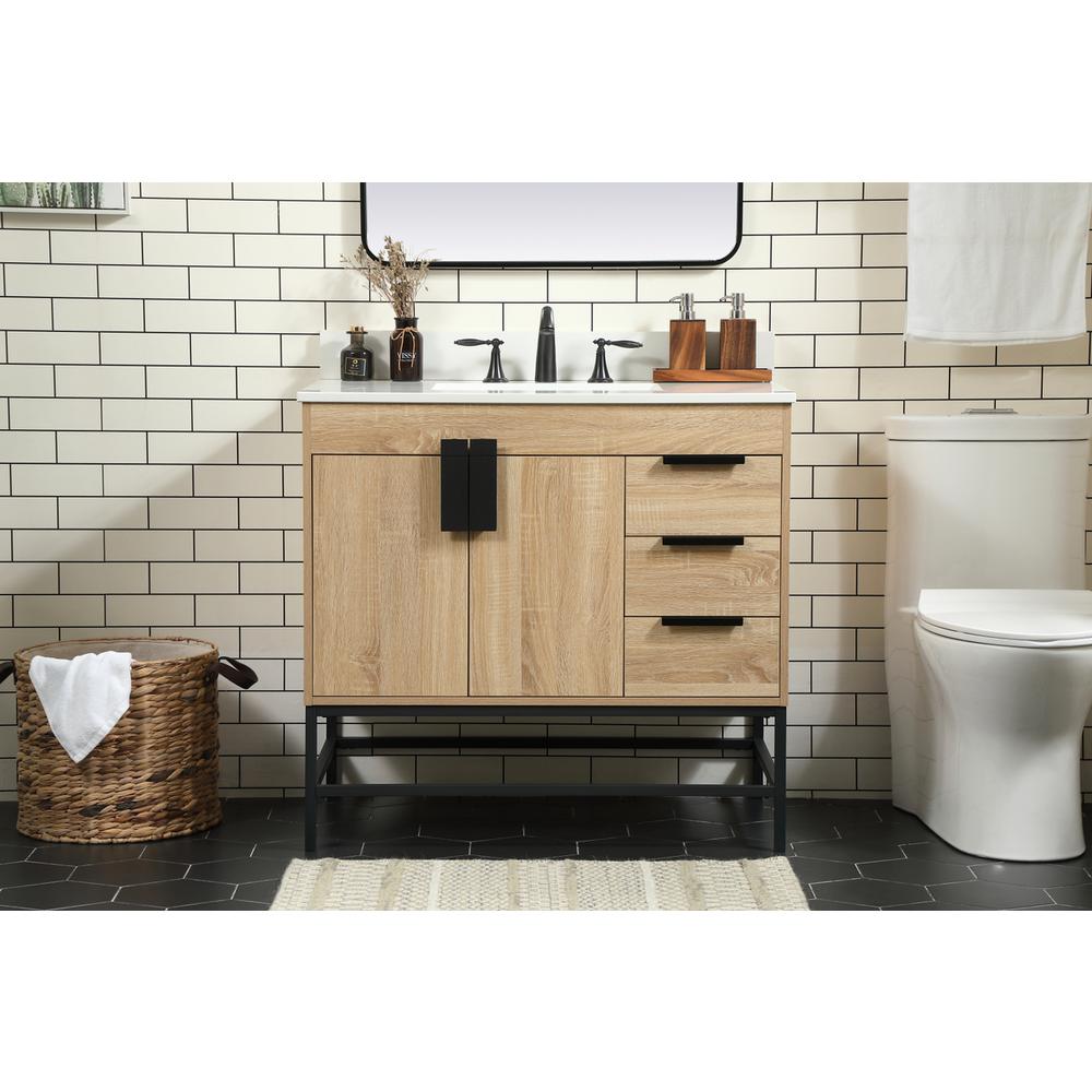 36 Inch Single Bathroom Vanity In Mango Wood With Backsplash. Picture 14