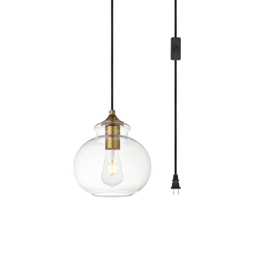 Destry 1 Light Brass Plug-In Pendant With Clear Glass. Picture 2