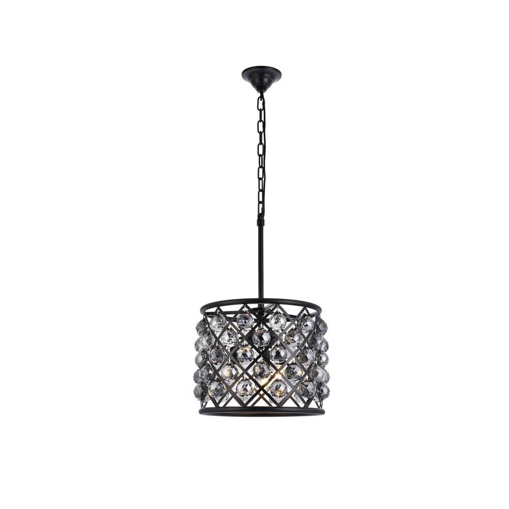 Madison 4 Light Matte Black Pendant Silver Shade (Grey) Royal Cut Crystal. Picture 1