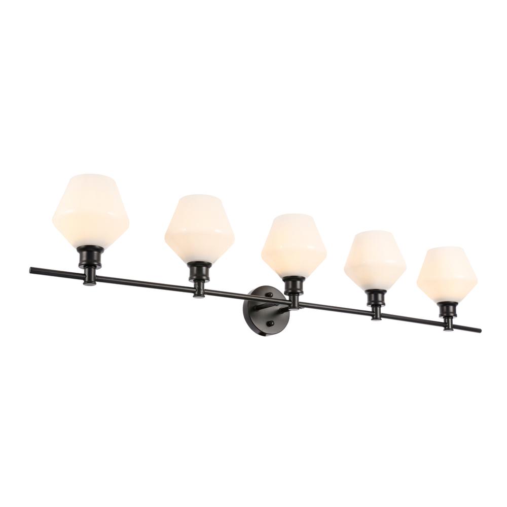 Gene 5 Light Black And Frosted White Glass Wall Sconce. Picture 5