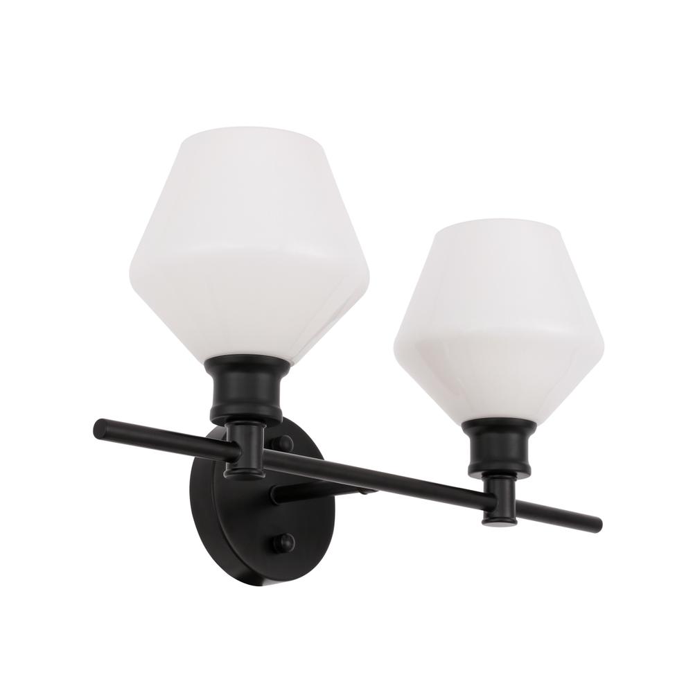 Gene 2 Light Black And Frosted White Glass Wall Sconce. Picture 8