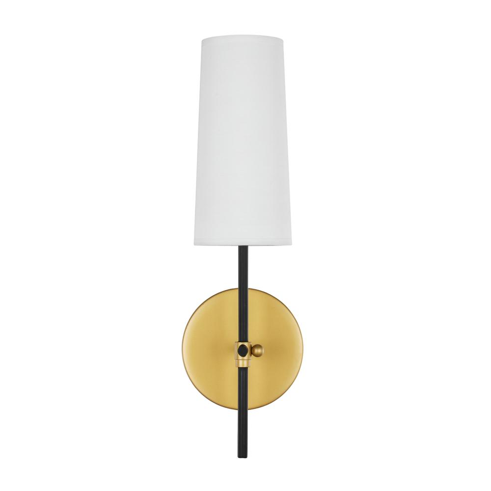 Mel 1 Light Brass And Black And White Shade Wall Sconce. Picture 2