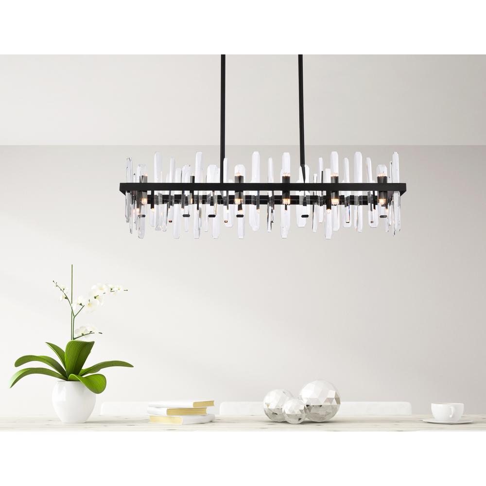 Serena 42 Inch Crystal Rectangle Chandelier In Black. Picture 8