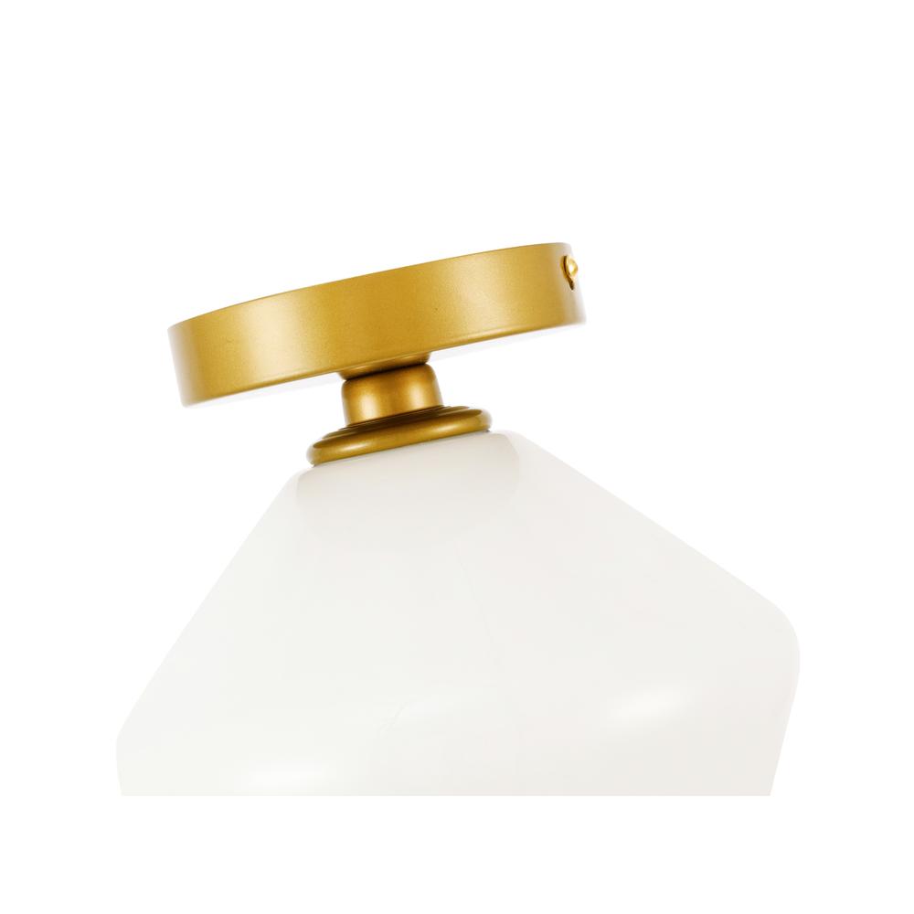 Gene 1 Light Brass And Frosted White Glass Flush Mount. Picture 9