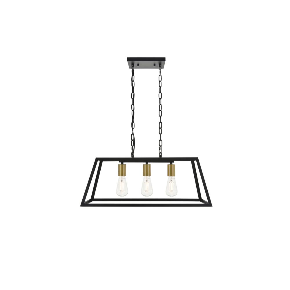 Resolute 3 Light Brass And Black Pendant. Picture 1
