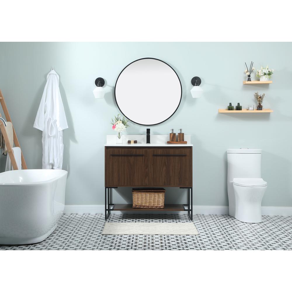 40 Inch Single Bathroom Vanity In Walnut With Backsplash. Picture 4