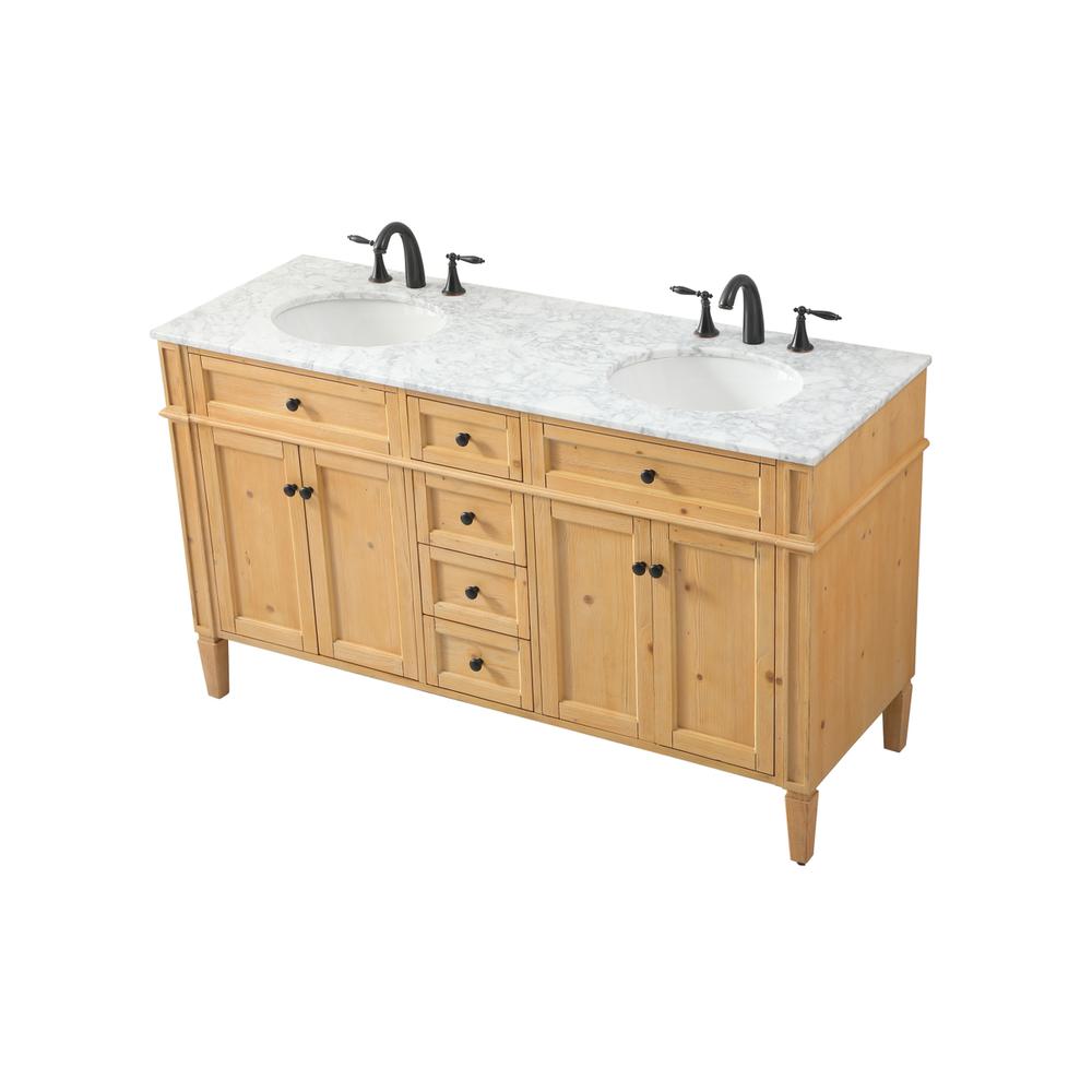 60 Inch Double Bathroom Vanity In Natural Wood. Picture 8
