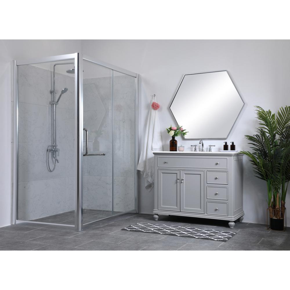 42 Inch Single Bathroom Vanity In Light Grey With Ivory White Engineered Marble. Picture 9