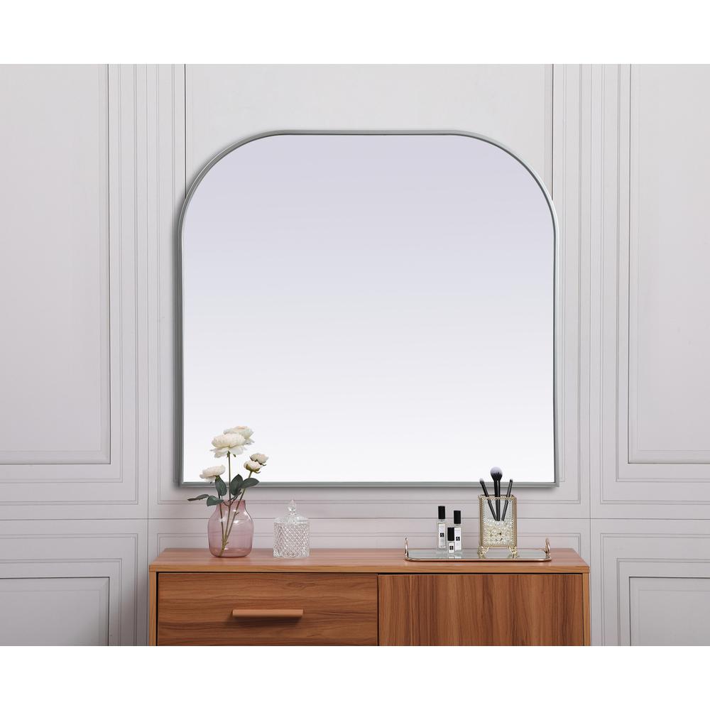 Metal Frame Arch Mirror 40X38 Inch In Silver. Picture 3