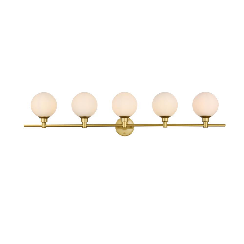 Cordelia 5 Light Brass And Frosted White Bath Sconce. Picture 1