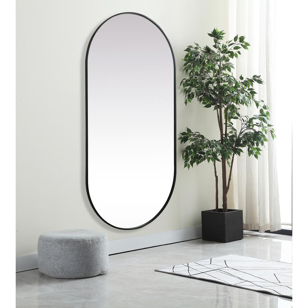 Metal Frame Oval Mirror 36X72 Inch In Black. Picture 2