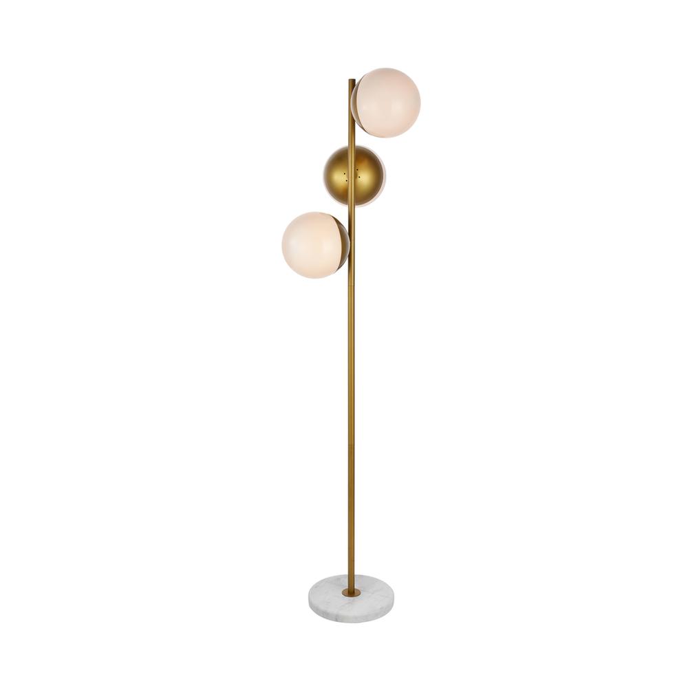 Eclipse 3 Lights Brass Floor Lamp With Frosted White Glass. Picture 1