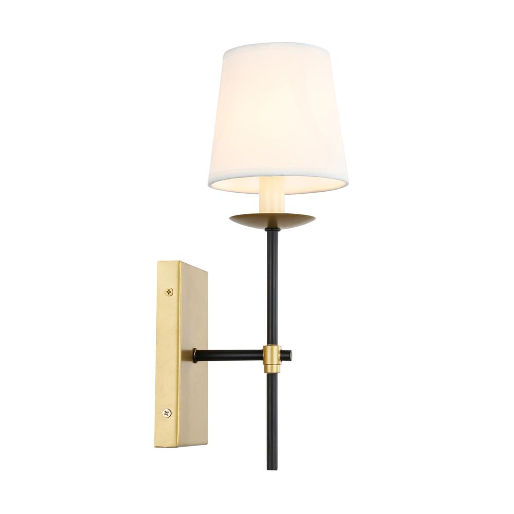 Eclipse 1 Light Brass And Black And White Shade Wall Sconce. Picture 6