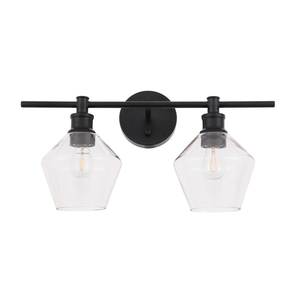 Gene 2 Light Black And Clear Glass Wall Sconce. Picture 12