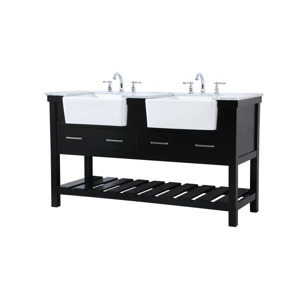 60 Inch Double Bathroom Vanity In Black. Picture 7