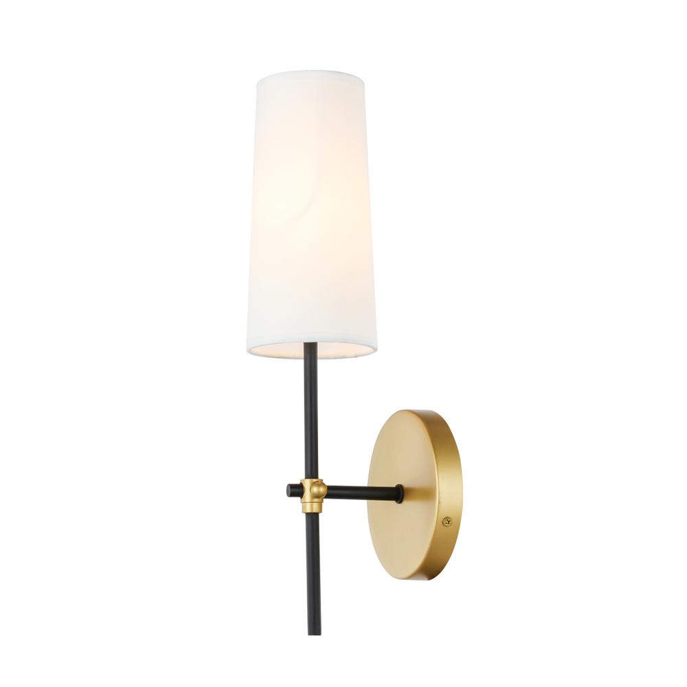 Mel 1 Light Brass And Black And White Shade Wall Sconce. Picture 8