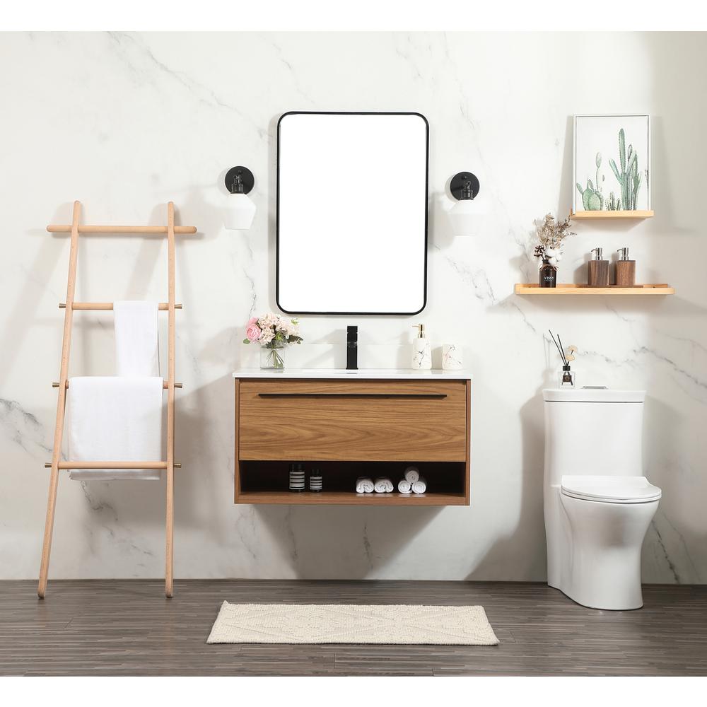 36 Inch Single Bathroom Vanity In Walnut Brown With Backsplash. Picture 4