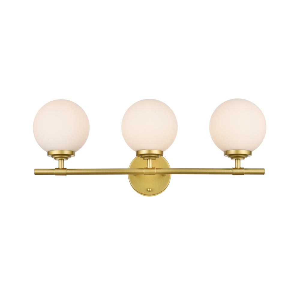 Ansley 3 Light Brass And Frosted White Bath Sconce. Picture 1