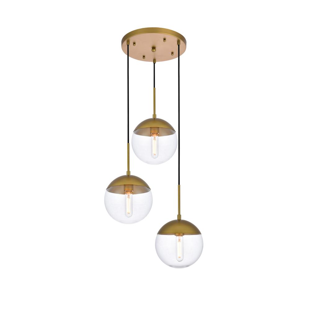 Eclipse 3 Lights Brass Pendant With Clear Glass. Picture 2