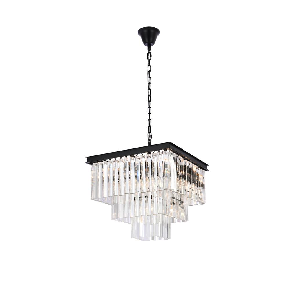 Sydney 21.5 Inch Square Crystal Chandelier In Matte Black. Picture 1