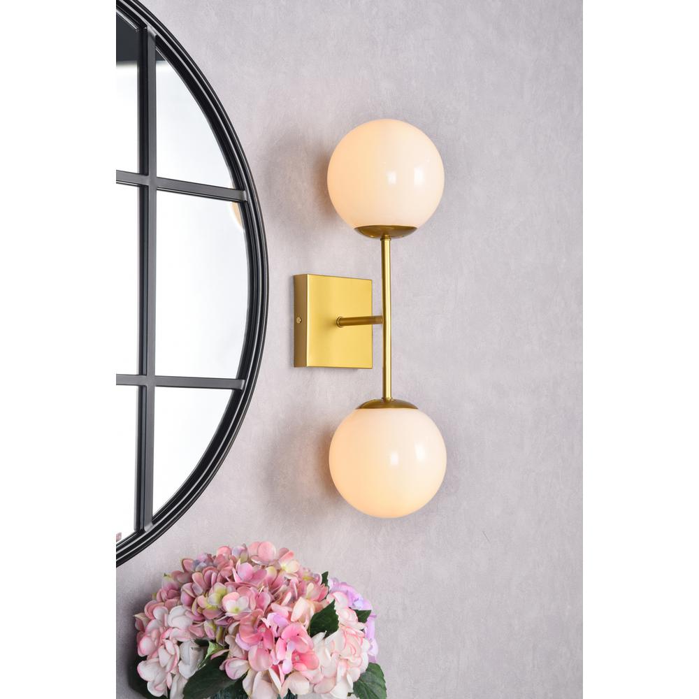 Neri 2 Lights Brass And White Glass Wall Sconce. Picture 9