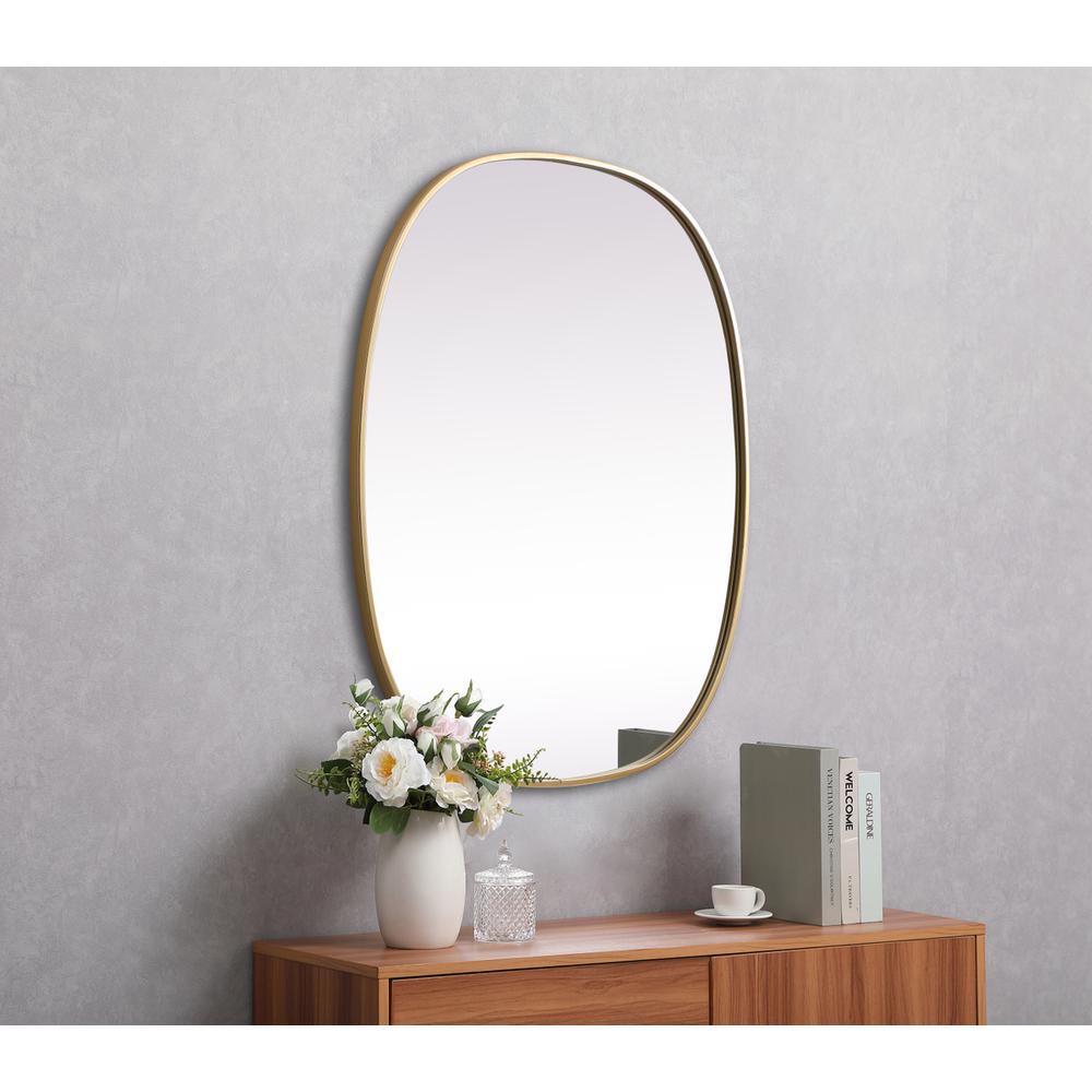 Metal Frame Oval Mirror 30X36 Inch In Brass. Picture 4
