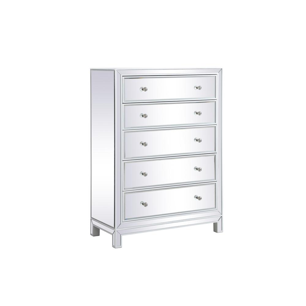 34 Inch Mirrored Five Drawer Cabinet In White. Picture 4