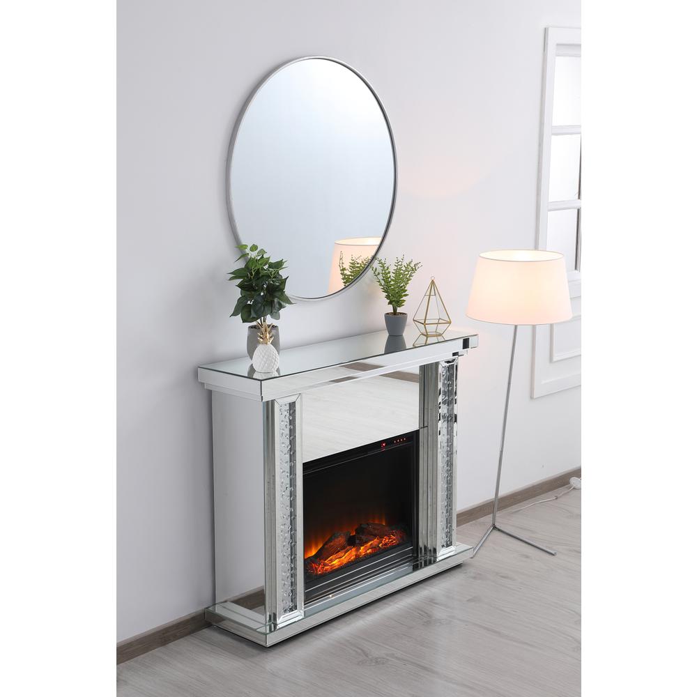 47.5 In. Crystal Mirrored Mantle With Wood Log Insert Fireplace. Picture 6