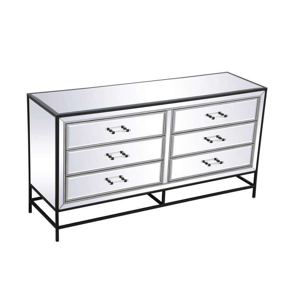 60 Inch Mirrored 6 Drawers Chest In Black. Picture 5