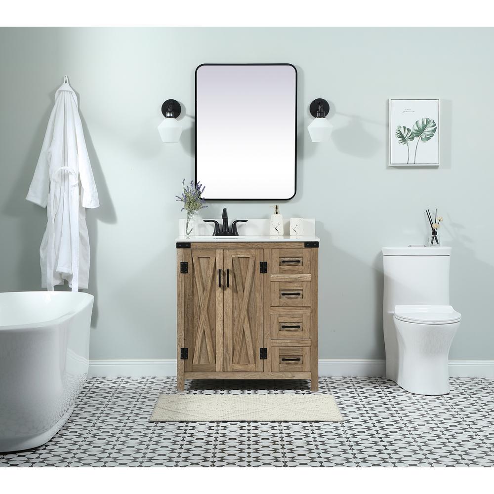 32 Inch Single Bathroom Vanity In Natural Oak With Backsplash. Picture 4