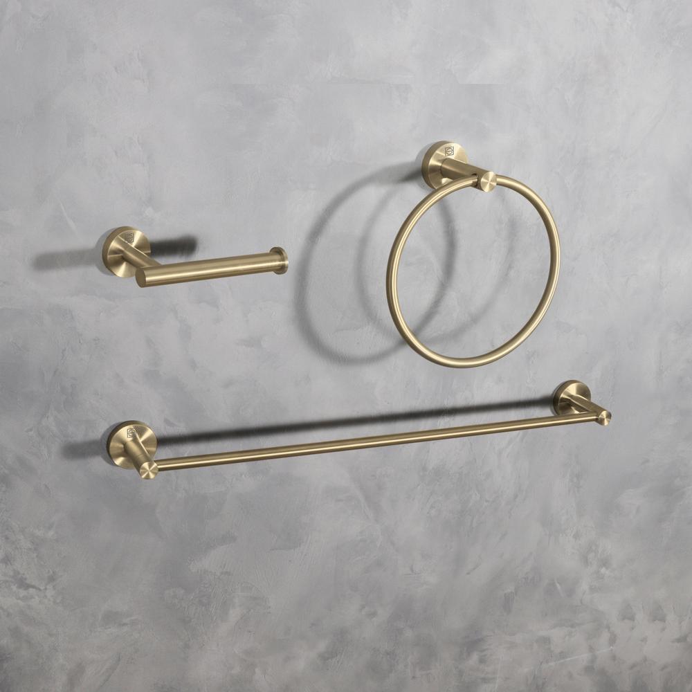 Alma 3-Piece Bathroom Hardware Set In Brushed Gold. Picture 2
