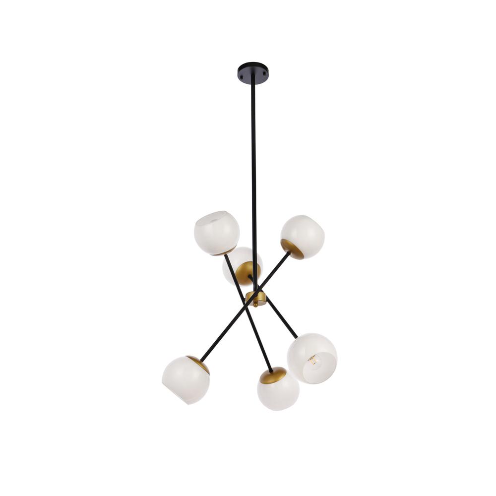 Axl 24 Inch Pendant In Black And Brass With White Shade. Picture 6