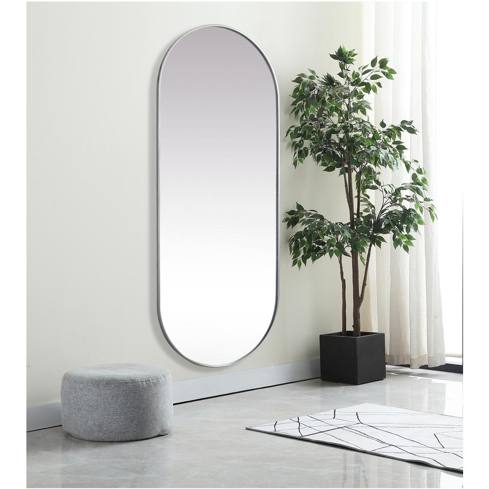 Metal Frame Oval Mirror 30X72 Inch In Silver. Picture 2