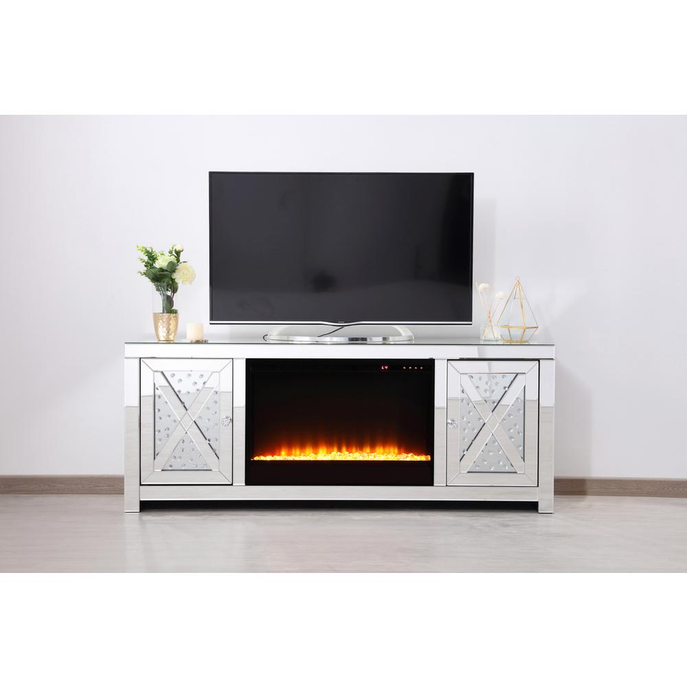 59 In.Crystal Mirrored Tv Stand With Crystal Insert Fireplace. Picture 10