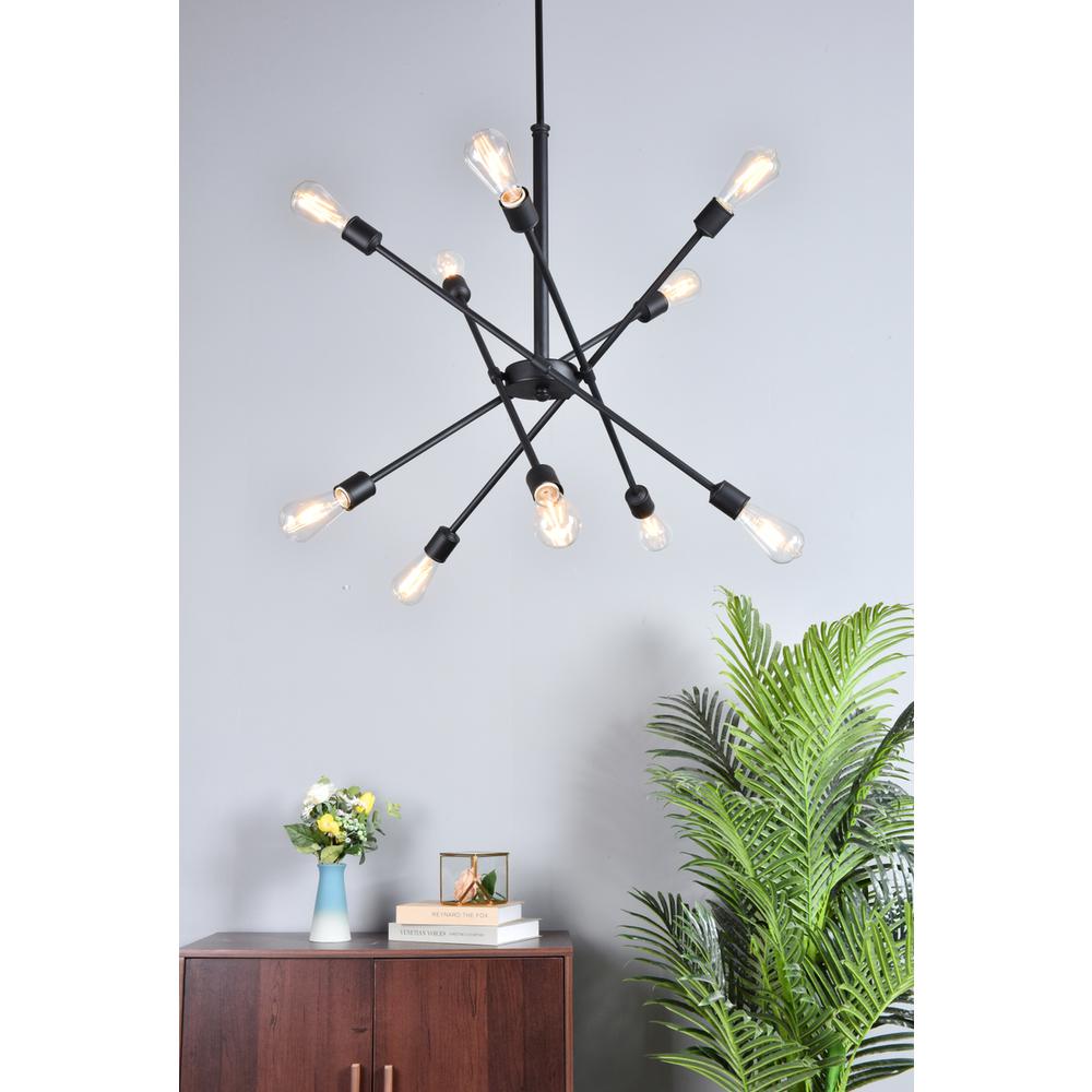 Axel 10 Lights Black Pendant With Hanging Rod. Picture 8