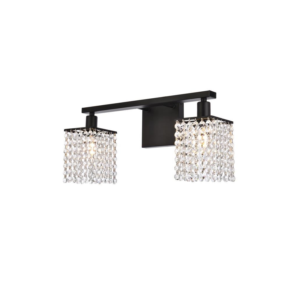 Phineas 2 Lights Bath Sconce In Black With Clear Crystals. Picture 1