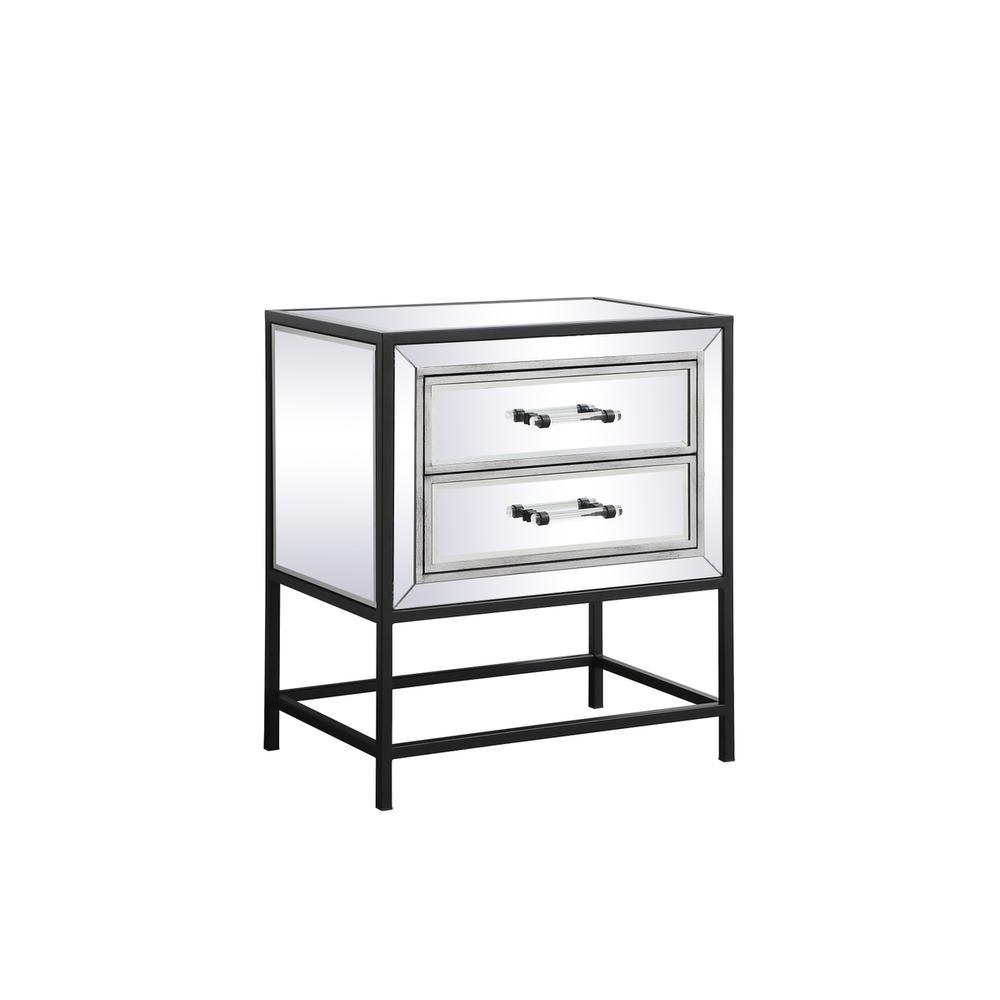 21 Inch Mirrored Two Drawers End Table In Black. Picture 4