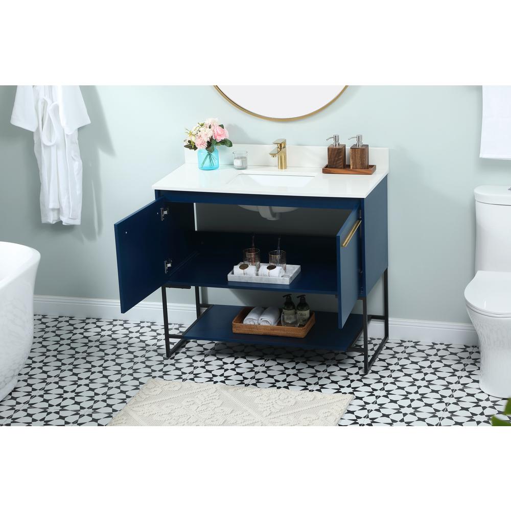 40 Inch Single Bathroom Vanity In Blue With Backsplash. Picture 3