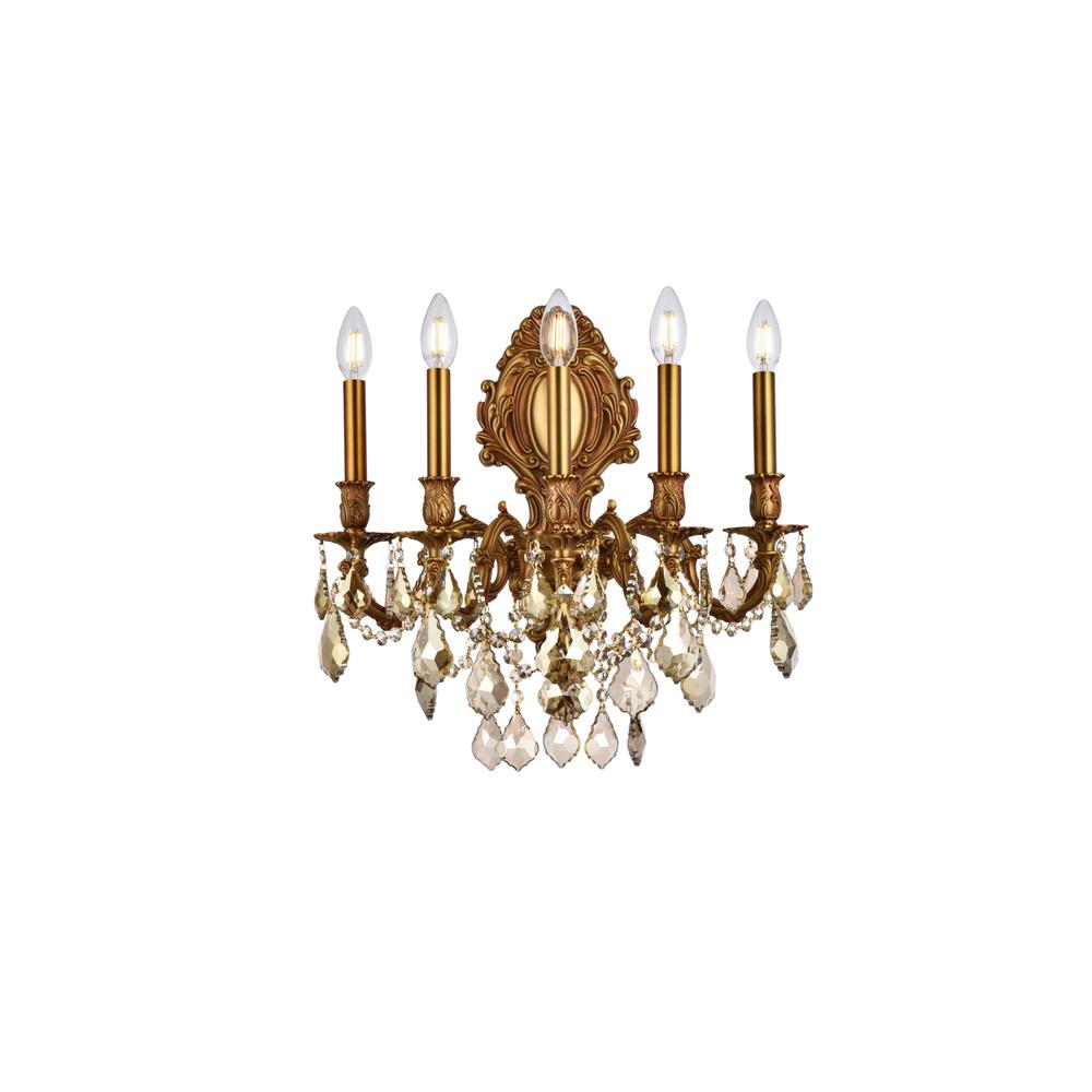 Monarch 5 Light French Gold Wall Sconce Golden Teak (Smoky) Royal Cut Crystal. Picture 1