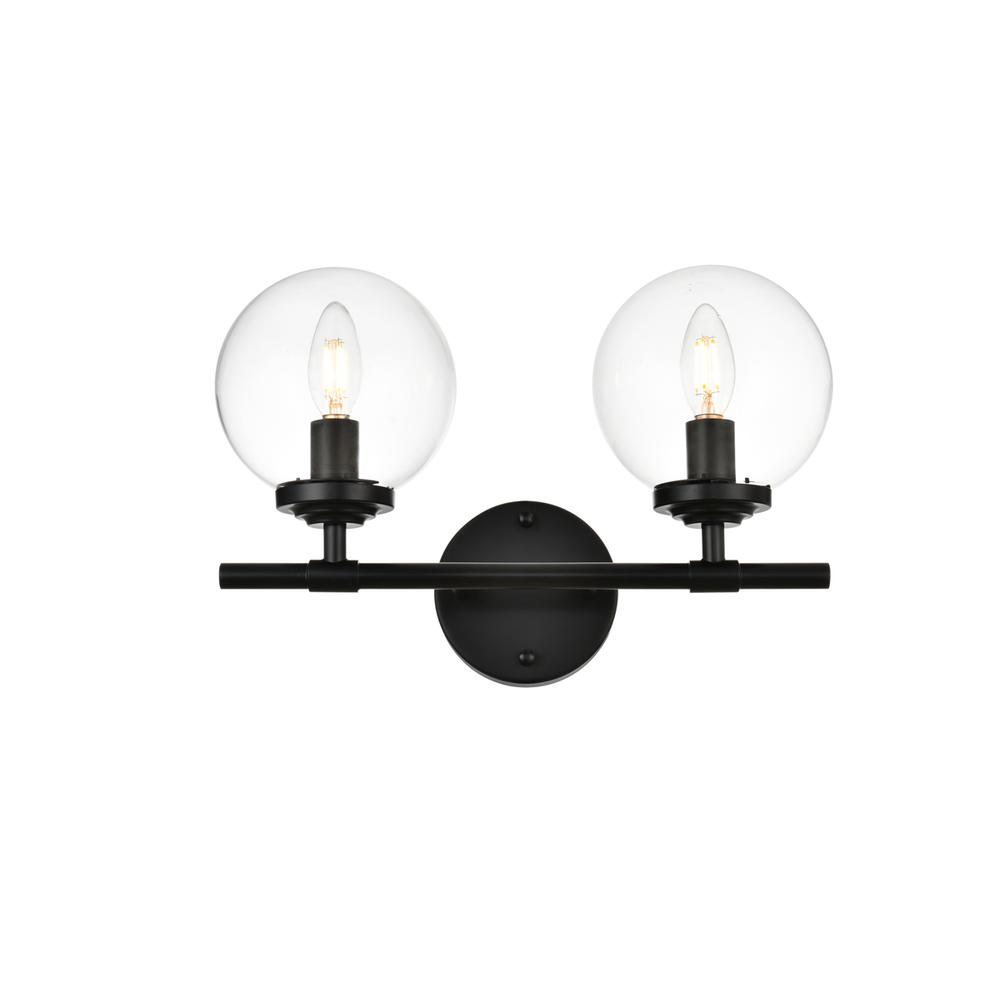 Ingrid 2 Light Black And Clear Bath Sconce. Picture 1