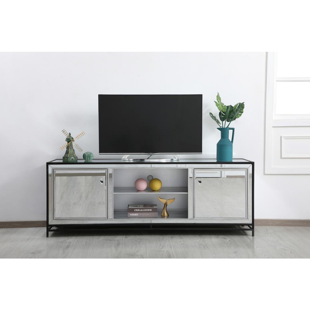 James 72 In. Mirrored Tv Stand In Black. Picture 11