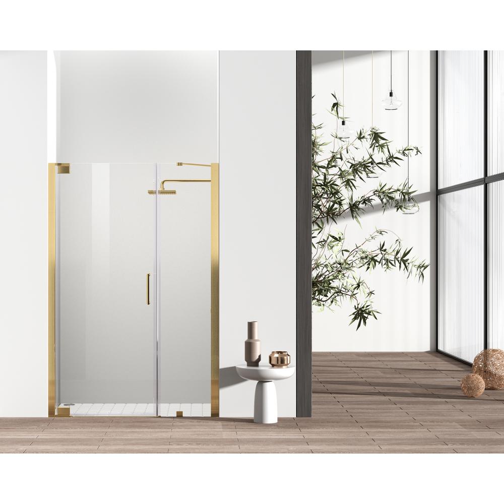 Semi-Frameless Hinged Shower Door 48 X 72 Brushed Gold. Picture 1