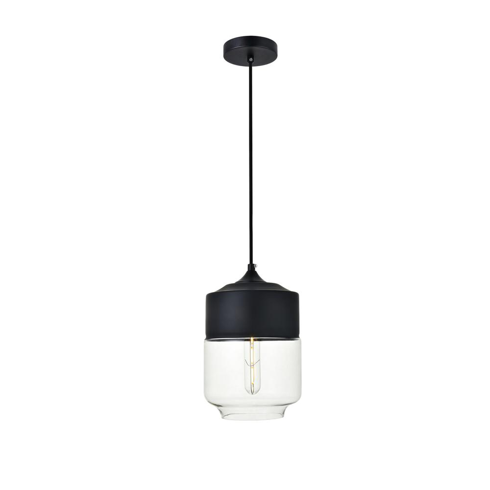 Ashwell 1 Light Black Pendant With Clear Glass. Picture 1
