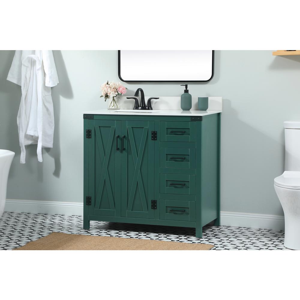 36 Inch Single Bathroom Vanity In Green With Backsplash. Picture 2
