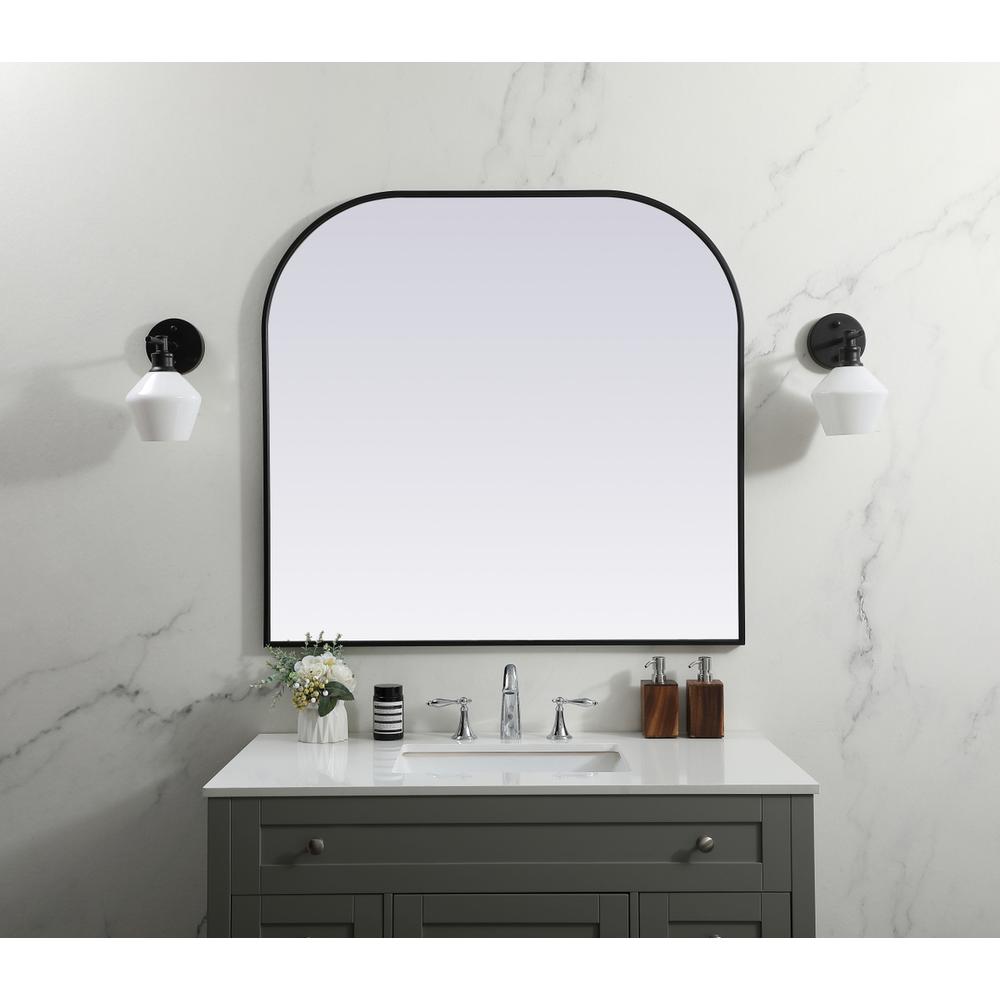 Metal Frame Arch Mirror 40X38 Inch In Black. Picture 9