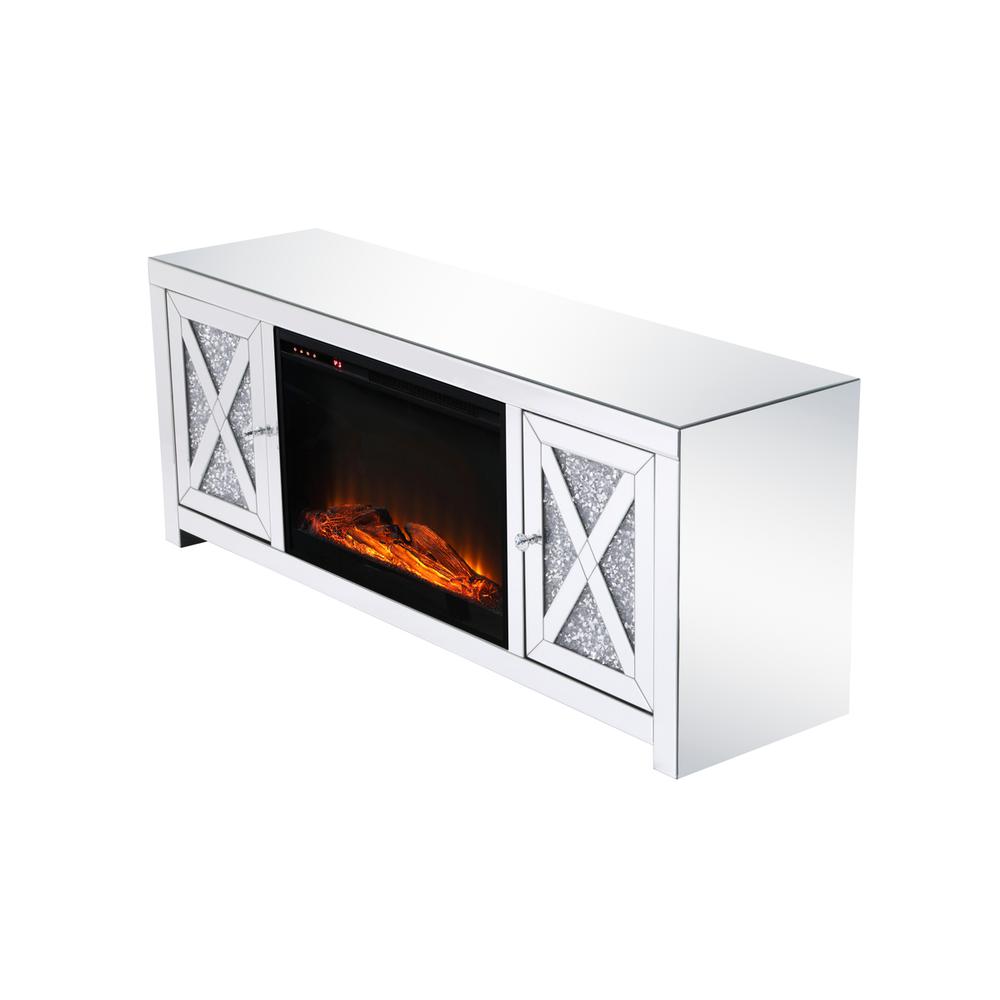59 In. Crystal Mirrored Tv Stand With Wood Log Insert Fireplace. Picture 7